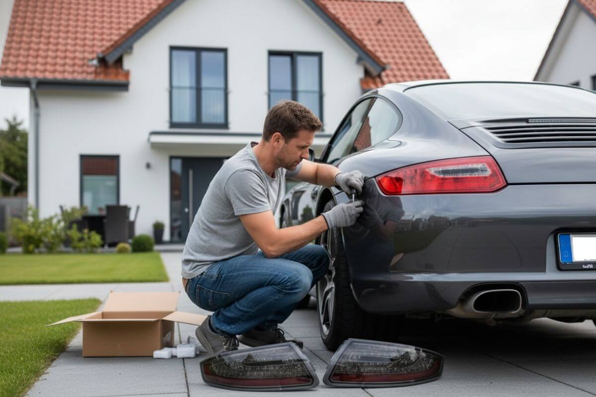 Porsche Rücklicht wird eingebaut